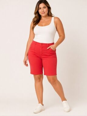 Dockers Mid Rise Curvy Bermuda Shorts Womens Size 14 Coral Cotton Stretch Pocket